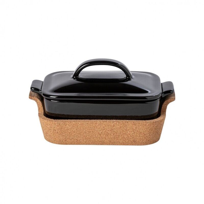Casseruola rettangolare con coperchio nera con supporto sughero Ensemble