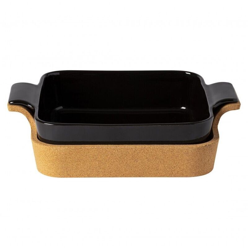 Pirofila quadrata con manici nera con supporto sughero Ensemble cm. 32