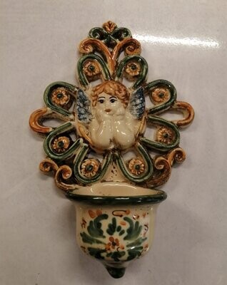 Acquasantiera traforata h 17 verde/arancio Ceramica Sofia