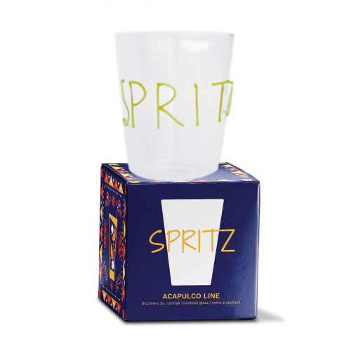 Bicchiere da cocktail trasparente con scritta SPRITZ in vetro colorato Bicchiere da cocktail trasparente con scritta SPRITZ in vetro colorato