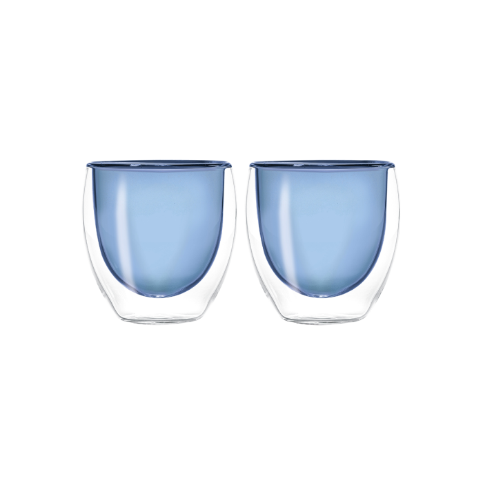 Set 2 bicchierini blu in vetro borosilicato doppia parete