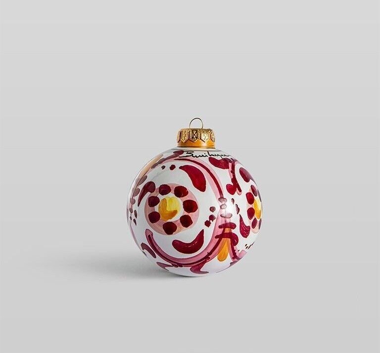 Palla di Natale lucida decorata seicento rosso  antico Ø 9 cm. Ceramica Bevilacqua