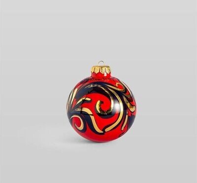 Palla di Natale lucida rossa con finitura In Oro Ø 9 cm