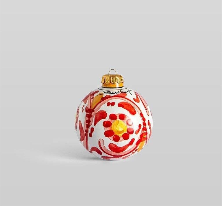 Palla di Natale lucida decorata seicento rosso  Ø 9 cm. Ceramica Bevilacqua