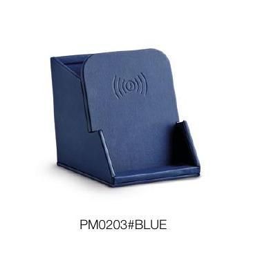 Porta penne in ecopelle blue con caricatore wireless