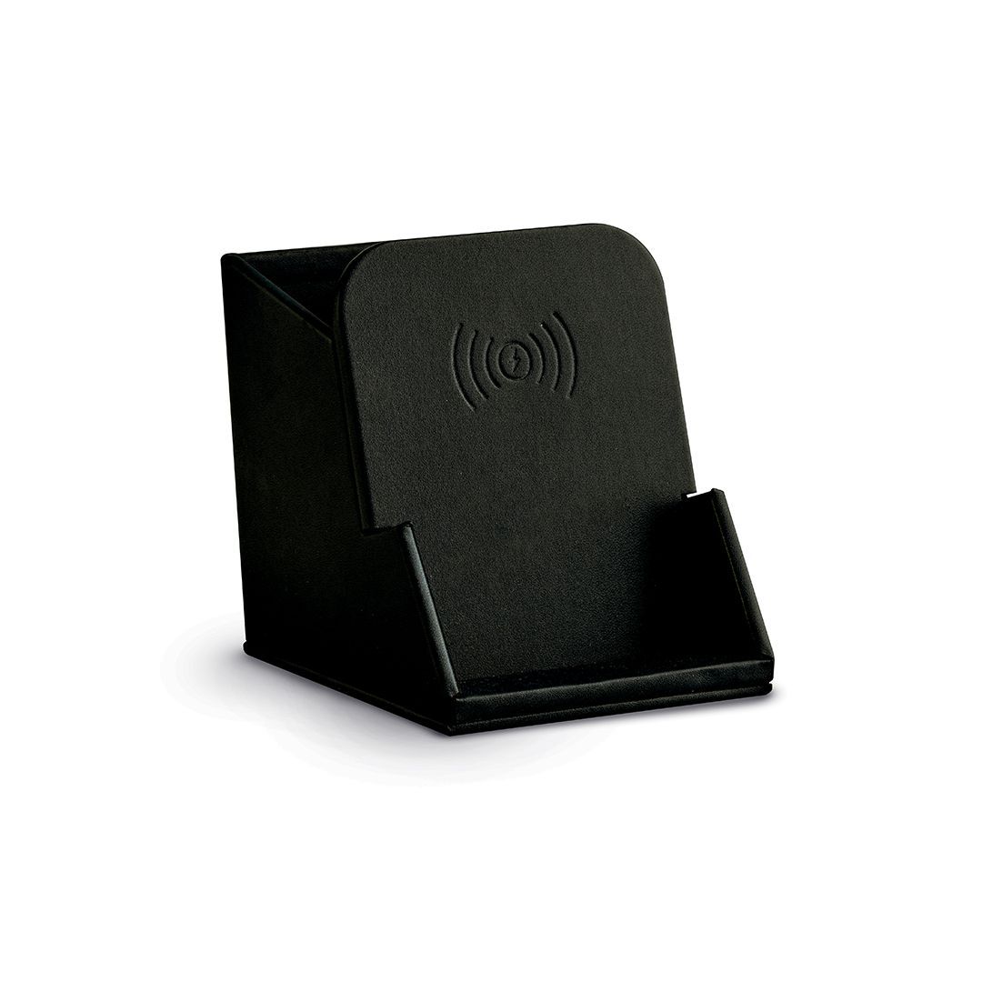Porta penne in ecopelle nero con caricatore wireless