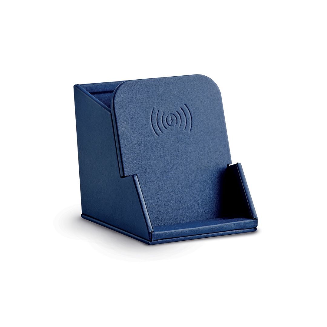 Porta penne in ecopelle blue con caricatore wireless