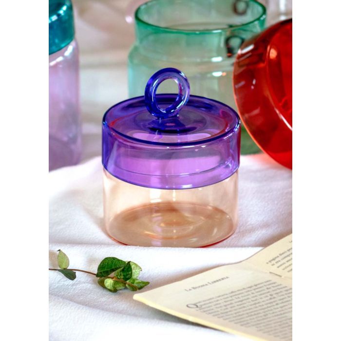 Barattolo in vetro borosilicato con manico colorato ad anello 500 ml