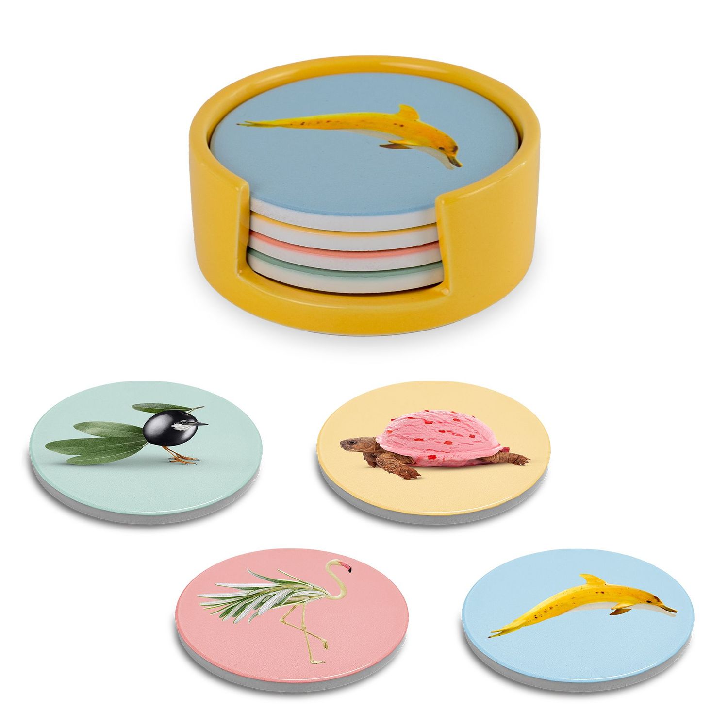 Set 4 sottobicchieri con decori misti