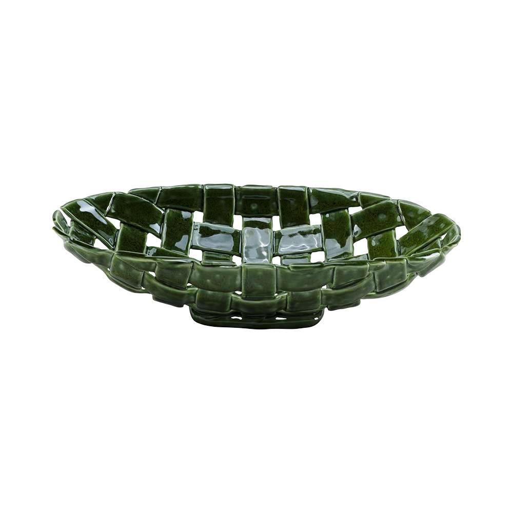 Centrotavola ovale verde INTRECCIATA 38x21