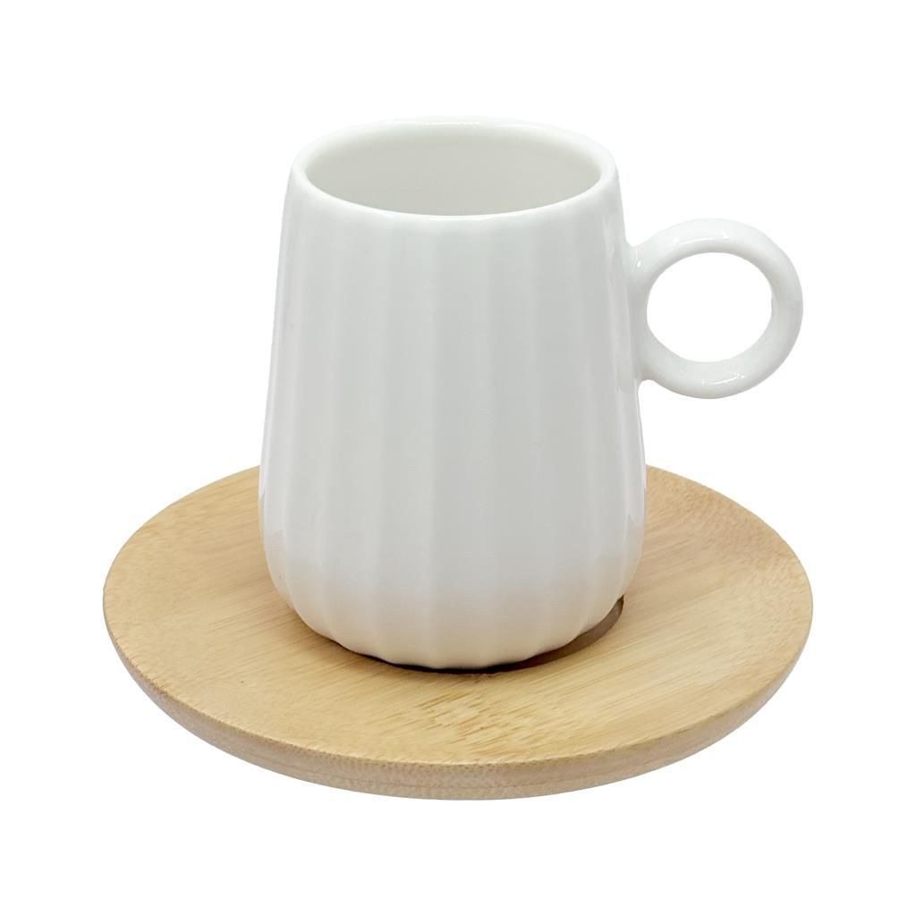 Set 6 tazzine caffè righe c. piattino legno INTAVOLA