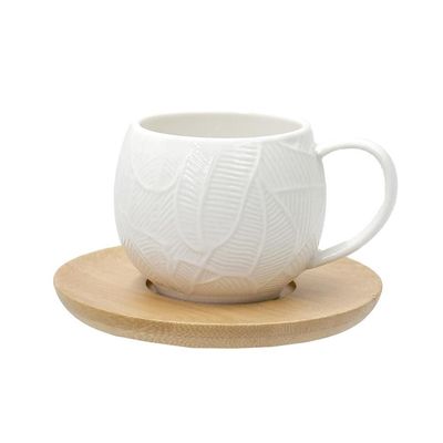 Set 6 tazzine caffè foglie c. piattino legno INTAVOLA Set 6 tazzine caffè foglie c. piattino legno INTAVOLA