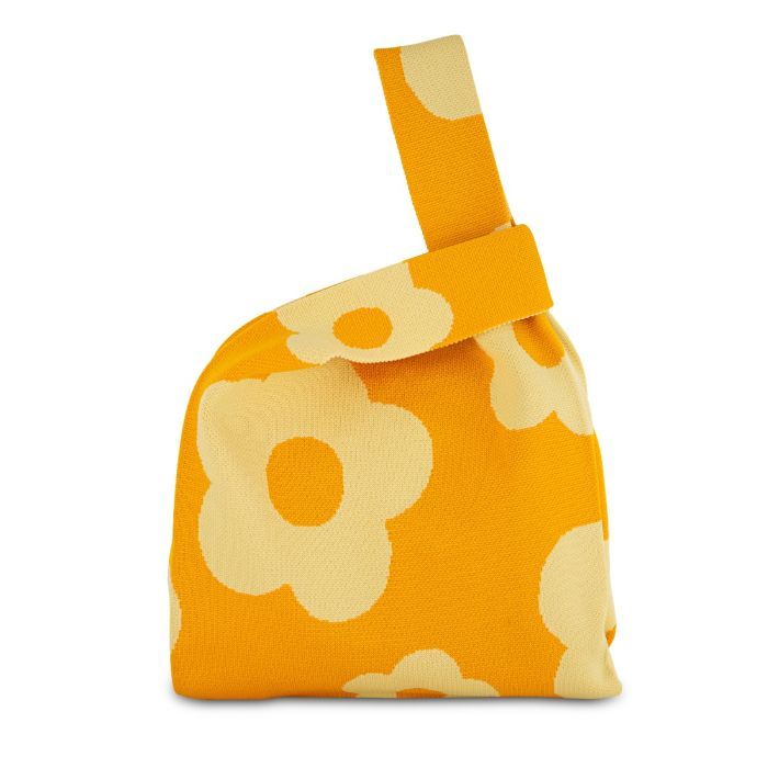 Borsa a nodo lavorata a maglia. Fantasia fiori