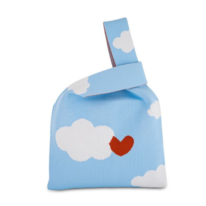 Borsa a nodo lavorata a maglia. Fantasia nuvole
