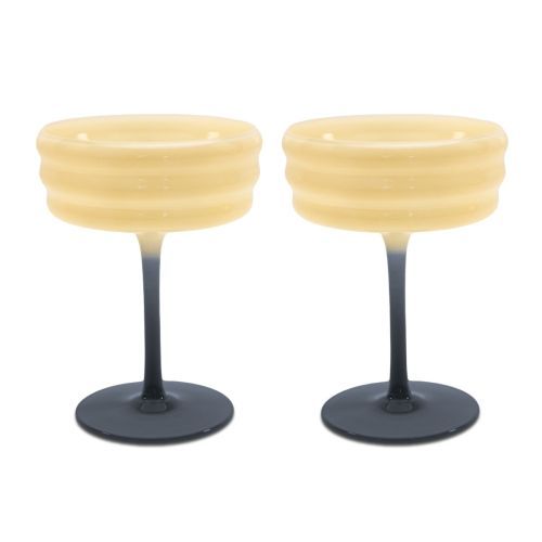 Set 2 calici champagne Samarcanda, in vetro colore bianco e blu Set 2 calici champagne Samarcanda, in vetro colore bianco e blu