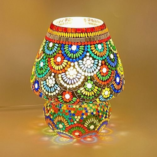 Lampada da tavolo in vetro mosaicata magic rings h. 32 cm.