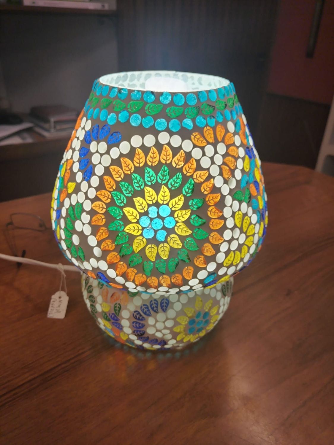Lampada da tavolo in vetro mosaicata colored mandala h. 23 cm.