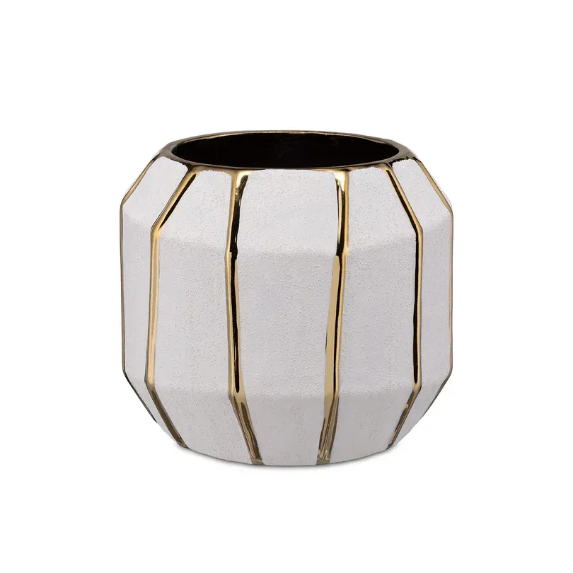 Cachepot Bianco Oro S, KINTSUGI -  15x15x13h cm