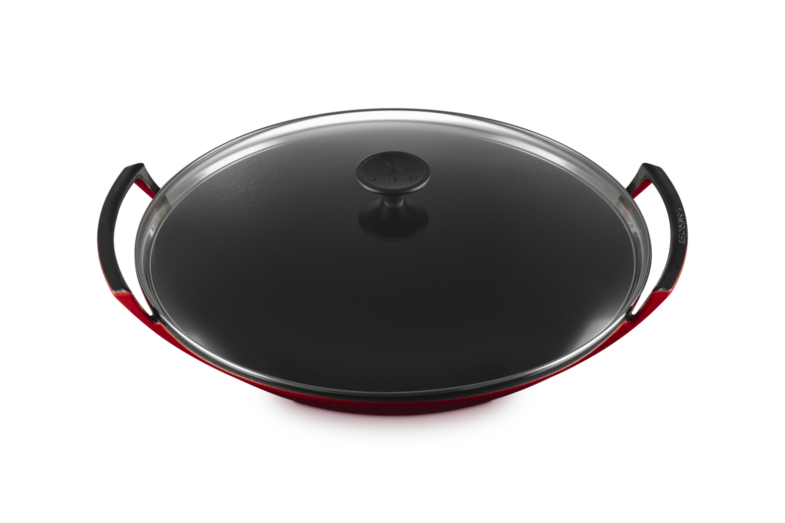 Wok in ghisa vetrificata con coperchio vetro cm. 36 rosso ciliegia