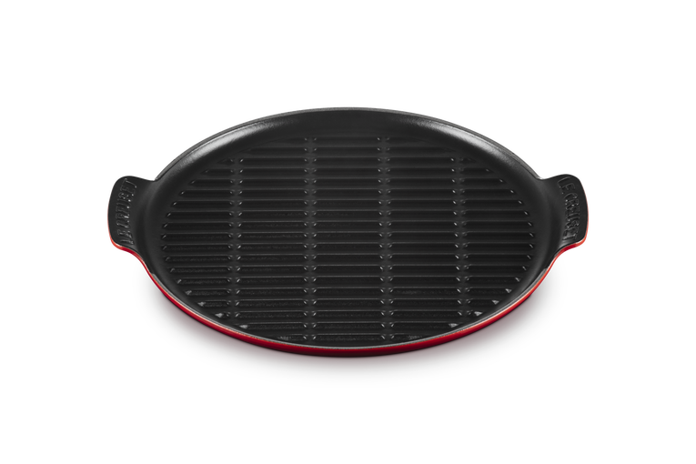 Grill rotondo extralarge in ghisa vetrificata 32 cm. rosso ciliegia