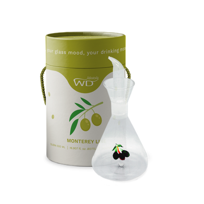 Oliera in vetro borosilicato con decoro in vetro colorato decoro olive