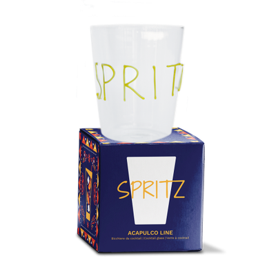 Bicchiere da cocktail trasparente con scritta SPRITZ in vetro colorato