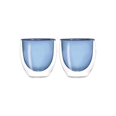 Set 2 bicchierini blu in vetro borosilicato doppia parete