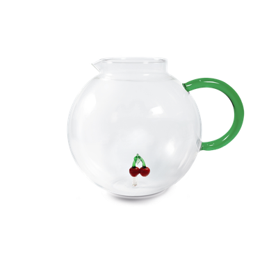 Brocca in vetro borosilicato con soggetto ciliegia in vetro colorato all'interno