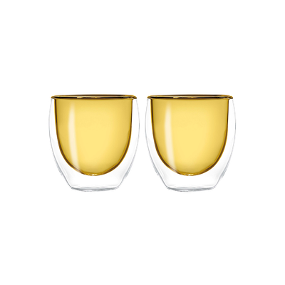 Set 2 bicchierini gialli in vetro borosilicato doppia parete