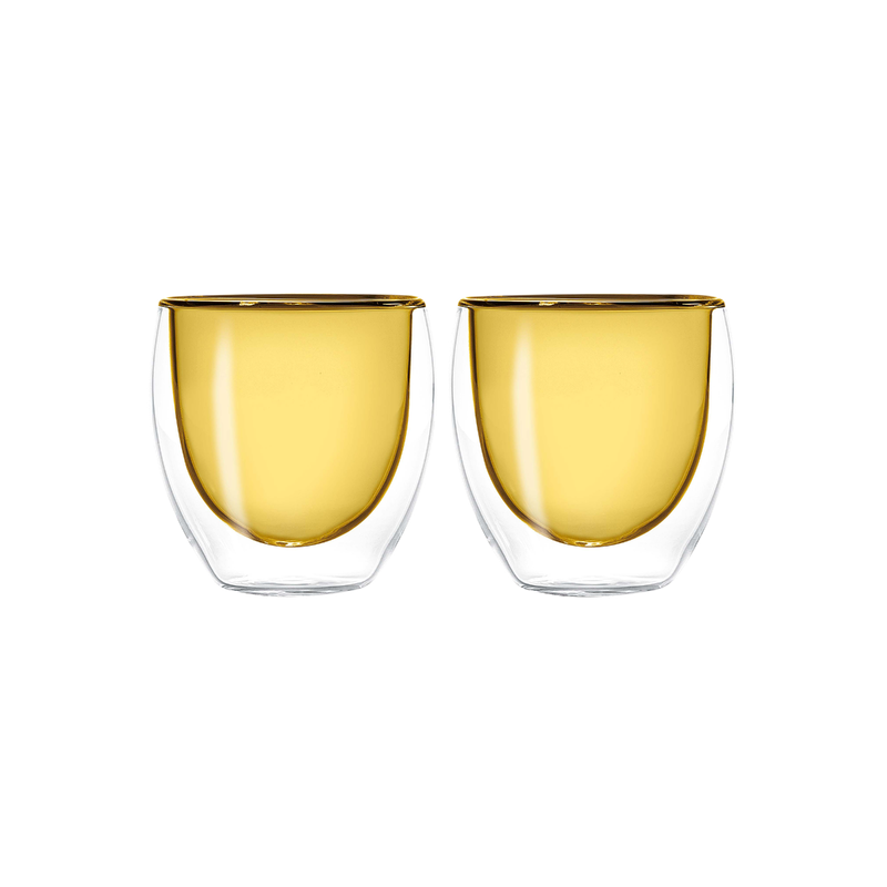 Set 2 bicchierini gialli in vetro borosilicato doppia parete