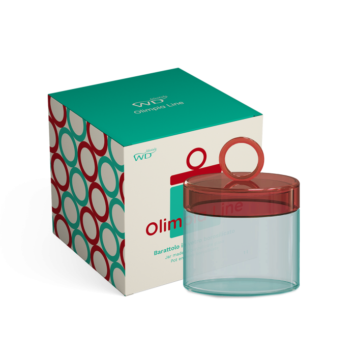 Barattolo in vetro borosilicato con manico colorato ad anello 1L