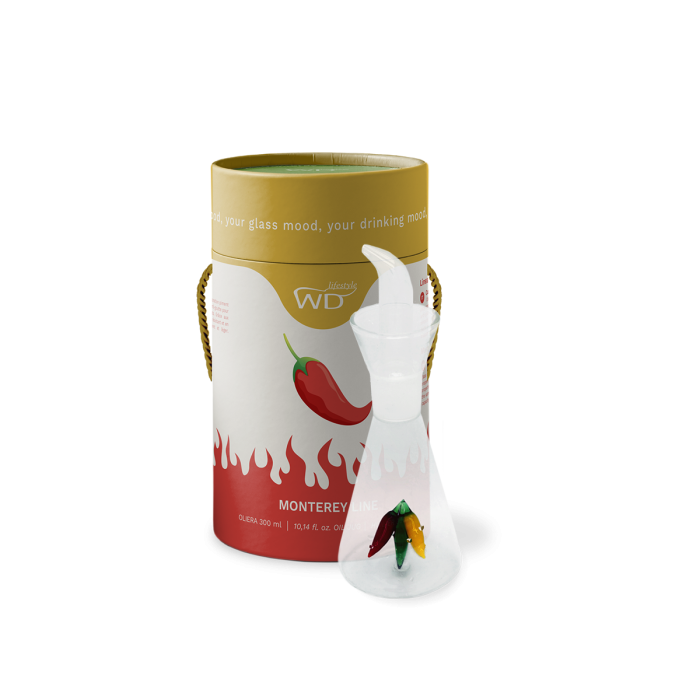 Oliera in vetro borosilicato con decoro in vetro colorato decoro peperoncino