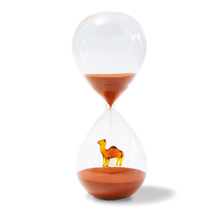 Clessidra in vetro borosilicato con cammello all'interno