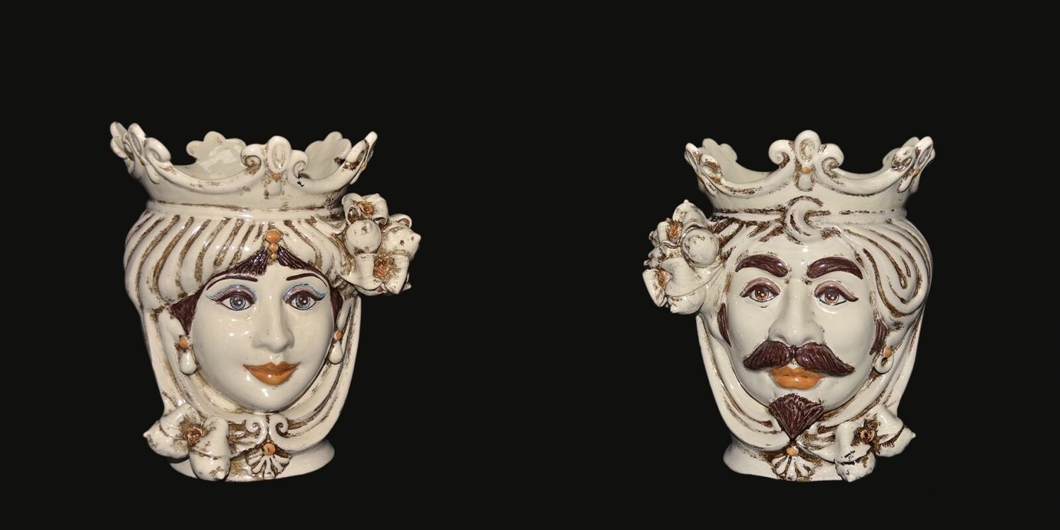 Coppia Teste di Moro avorio h. cm.25 Ceramica Sofia Coppia Teste di Moro avorio h. cm.25 Ceramica Sofia