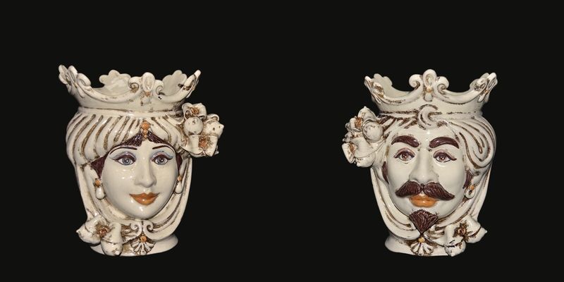 Coppia Teste di Moro avorio h. cm.25 Ceramica Sofia Coppia Teste di Moro avorio h. cm.25 Ceramica Sofia