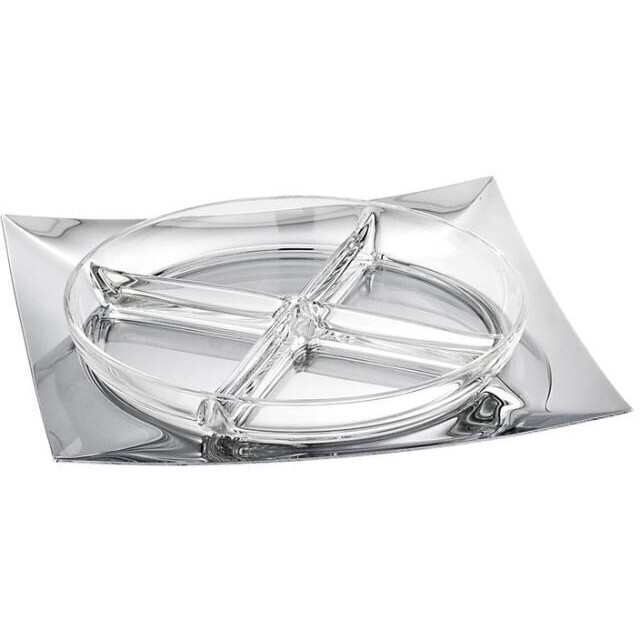 Antipastiera con cristallo Linea Q 28 x 28 acciaio inox