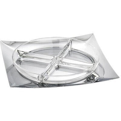 Antipastiera con cristallo Linea Q 28 x 28 acciaio inox Antipastiera con cristallo Linea Q 28 x 28 acciaio inox