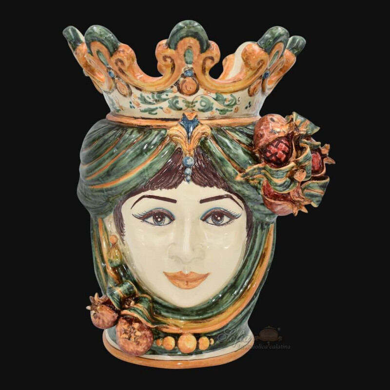 Testa di Moro ( femmina ) melograni verde/arancio h. cm.40 Ceramica Sofia Testa di Moro ( femmina ) melograni verde/arancio h. cm.40 Ceramica Sofia
