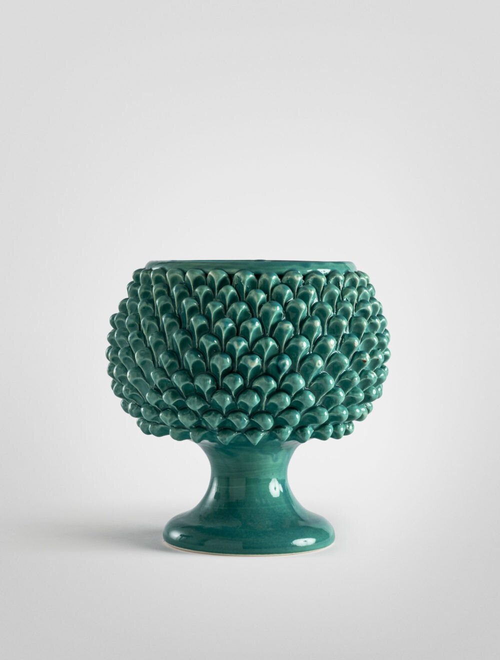 Vaso pigna con piede verde ramina 25 cm. Ceramica Bevilacqua