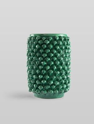 Vaso Pigna Cilindrico Verde Ramina cm. 30 Ceramica Bevilacqua