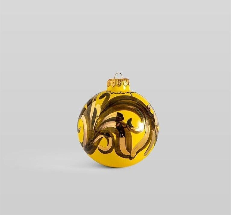 Palla di Natale lucida gialla con finitura In Oro Ø 9 cm. Ceramica Bevilacqua