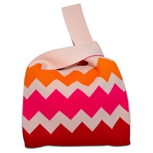 Borsa a nodo lavorata a maglia. Fantasia zig zag