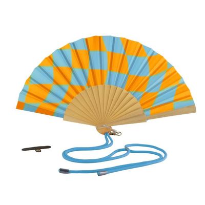 Ventaglio in legno e tessuto. Fantasia scacchi