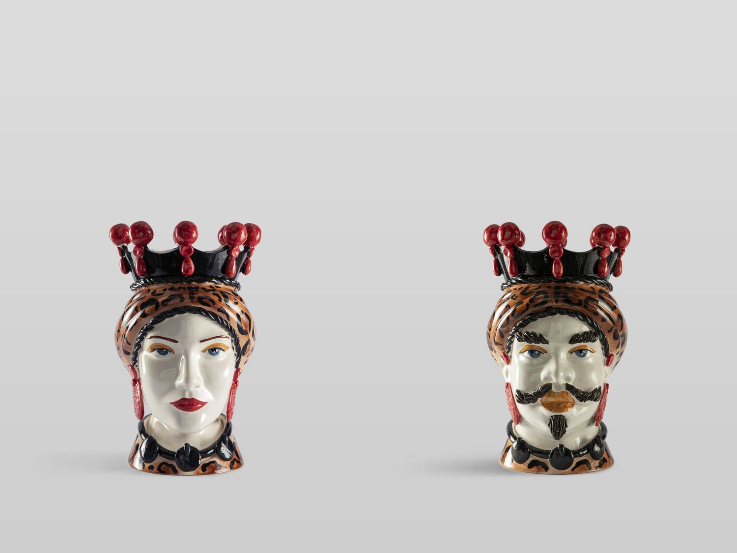 Coppia Teste Di Moro lucide turbante maculato 15 cm. Ceramica Bevilacqua