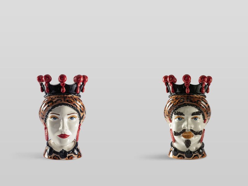 Coppia Teste Di Moro lucide turbante maculato 15 cm. Ceramica Bevilacqua Coppia Teste Di Moro lucide turbante maculato 15 cm. Ceramica Bevilacqua