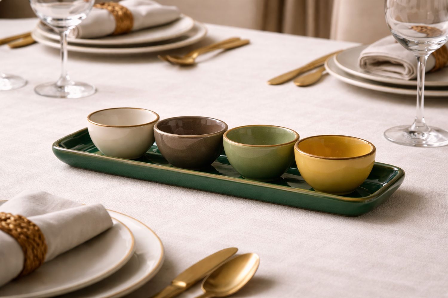 Set Vassoio rettangolare Verde Bosco con 4 ciotoline tonde Concerto