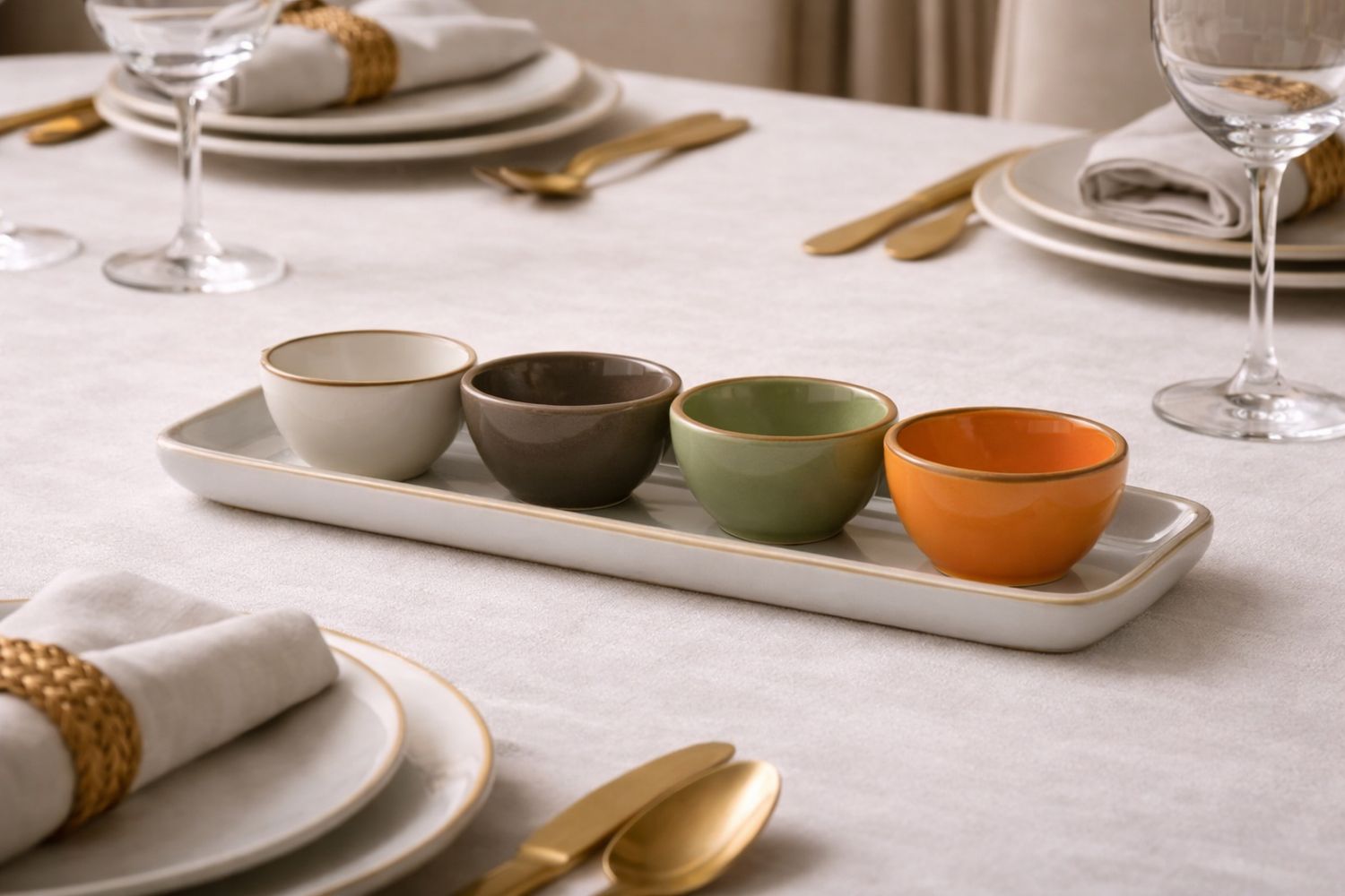 Set Vassoio rettangolare Grigio Perla con 4 ciotoline tonde Concerto