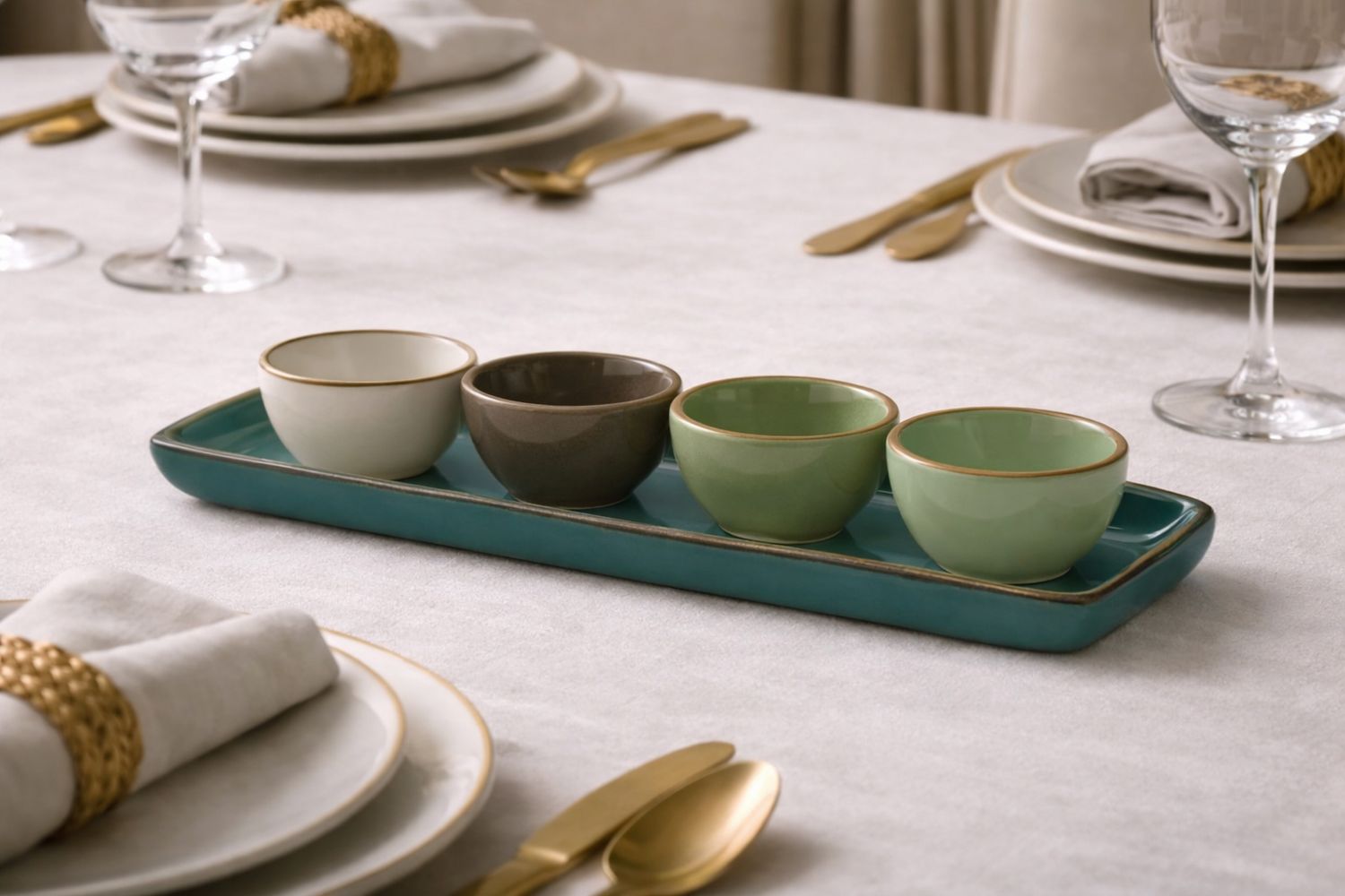 Set Vassoio rettangolare Ottanio con 4 ciotoline tonde Concerto