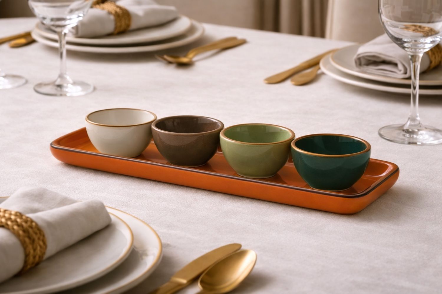 Set Vassoio rettangolare Arancione con 4 ciotoline tonde Concerto