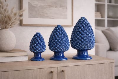 Set 3 Pigne Blu Antico cm. 20, 25, 30 Ceramica Bevilacqua